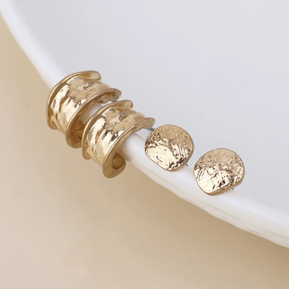 Solstice Golden Worn Textured Pebble Stud and Hoop Duo