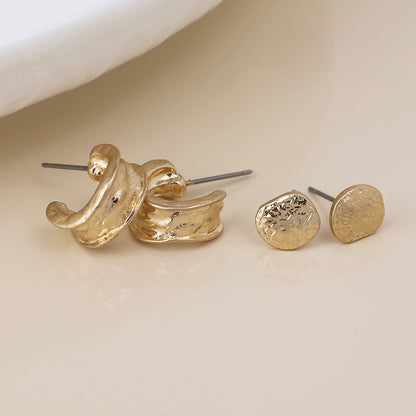 Solstice Golden Worn Textured Pebble Stud and Hoop Duo
