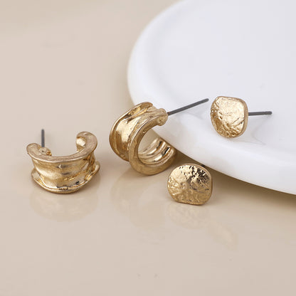 Solstice Golden Worn Textured Pebble Stud and Hoop Duo