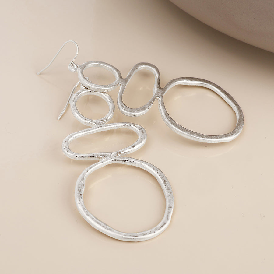 Matisse Worn Silver Plated Triple Stacked Shape Drop Earrings