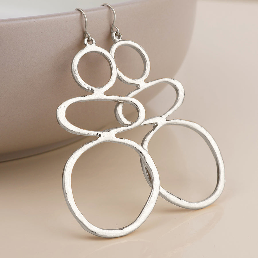 Matisse Worn Silver Plated Triple Stacked Shape Drop Earrings