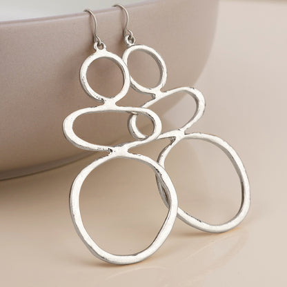 Matisse Worn Silver Plated Triple Stacked Shape Drop Earrings