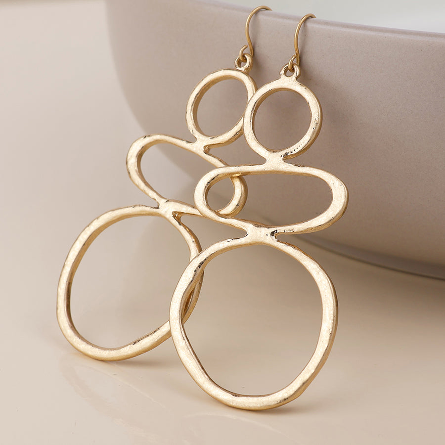 Matisse Golden Plated Triple Stacked Shape Drop Earrings