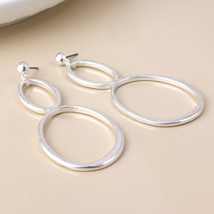 Aura Worn Silver Plated Double Oval Drop Earrings