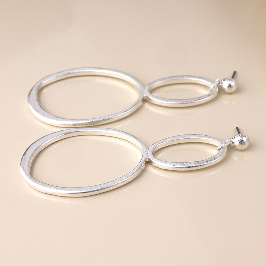 Aura Worn Silver Plated Double Oval Drop Earrings