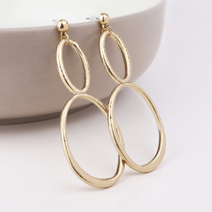 Aura Golden Plated Double Oval Drop Earrings