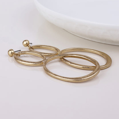Aura Golden Plated Double Oval Drop Earrings