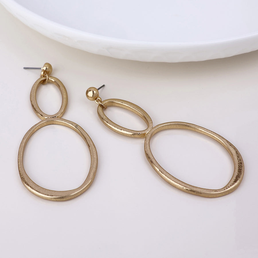 Aura Golden Plated Double Oval Drop Earrings