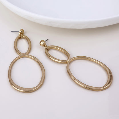 Aura Golden Plated Double Oval Drop Earrings