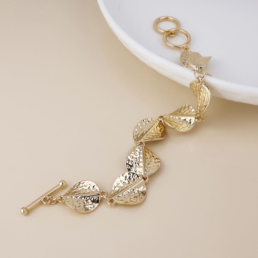 Ivy Golden Hammered Twist Discs Bracelet