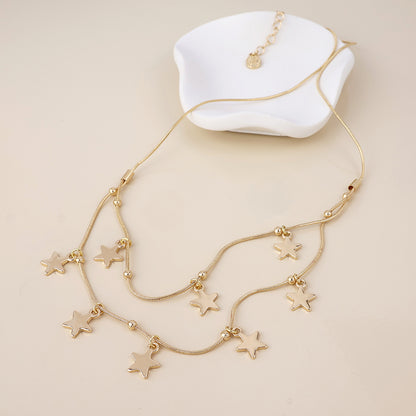 Stardust Golden Double Strand Star Drops Necklace
