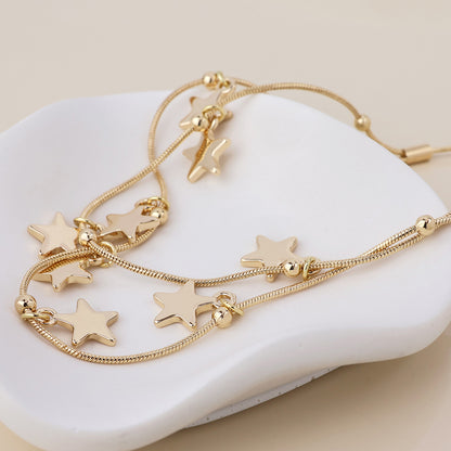 Stardust Golden Double Strand Star Drops Necklace