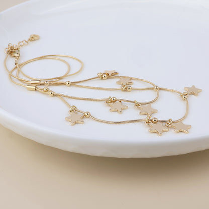 Stardust Golden Double Strand Star Drops Necklace