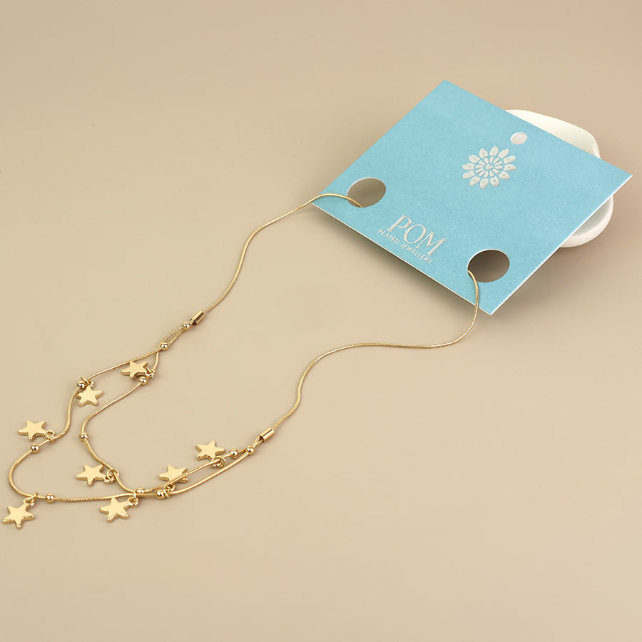 Stardust Golden Double Strand Star Drops Necklace