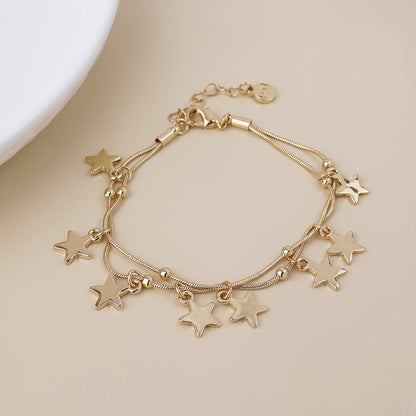 Stardust Golden Double Strand Star Drops Bracelet