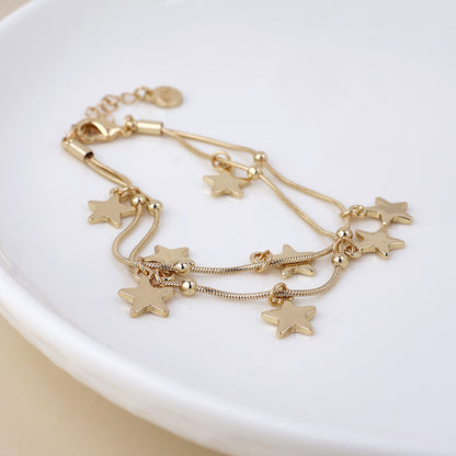 Stardust Golden Double Strand Star Drops Bracelet
