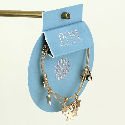 Stardust Golden Double Strand Star Drops Bracelet