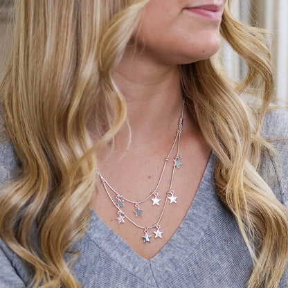 Stardust Silver Plated Double Strand Star Drops Necklace
