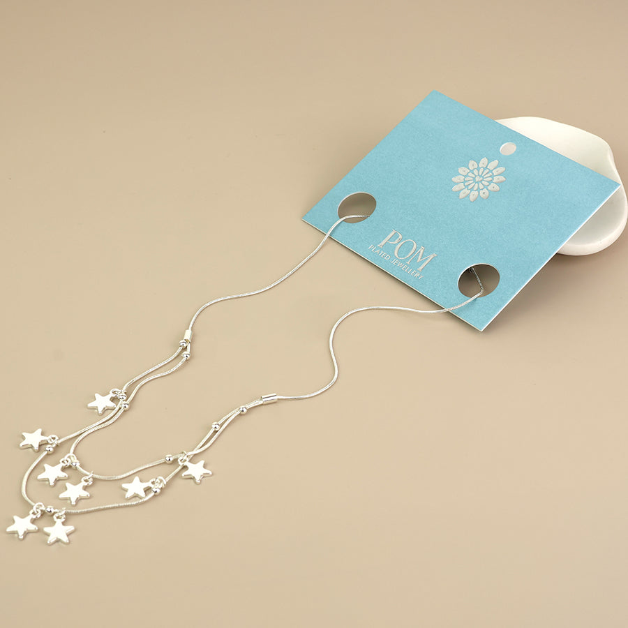 Stardust Silver Plated Double Strand Star Drops Necklace