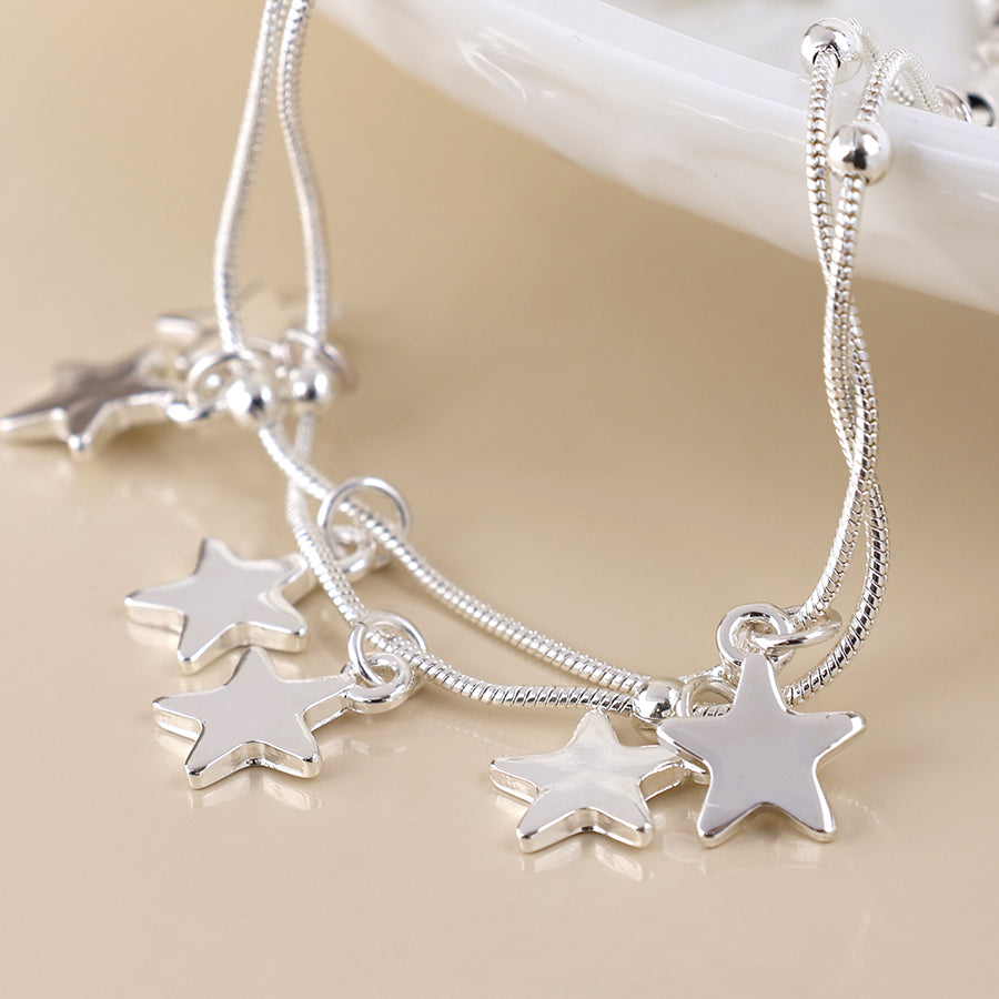 Stardust Silver Plated Double Strand Star Drops Bracelet