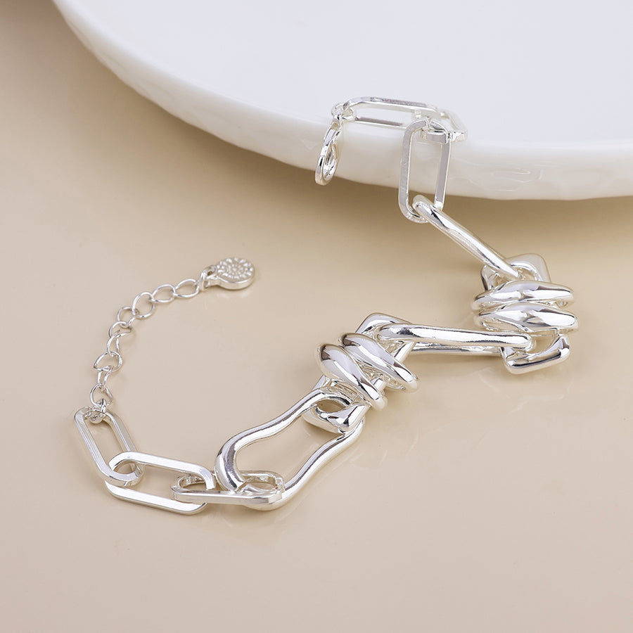 Odyssey Silver Plated Polished Mixed Link Bracelet