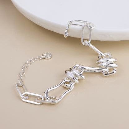 Odyssey Silver Plated Polished Mixed Link Bracelet