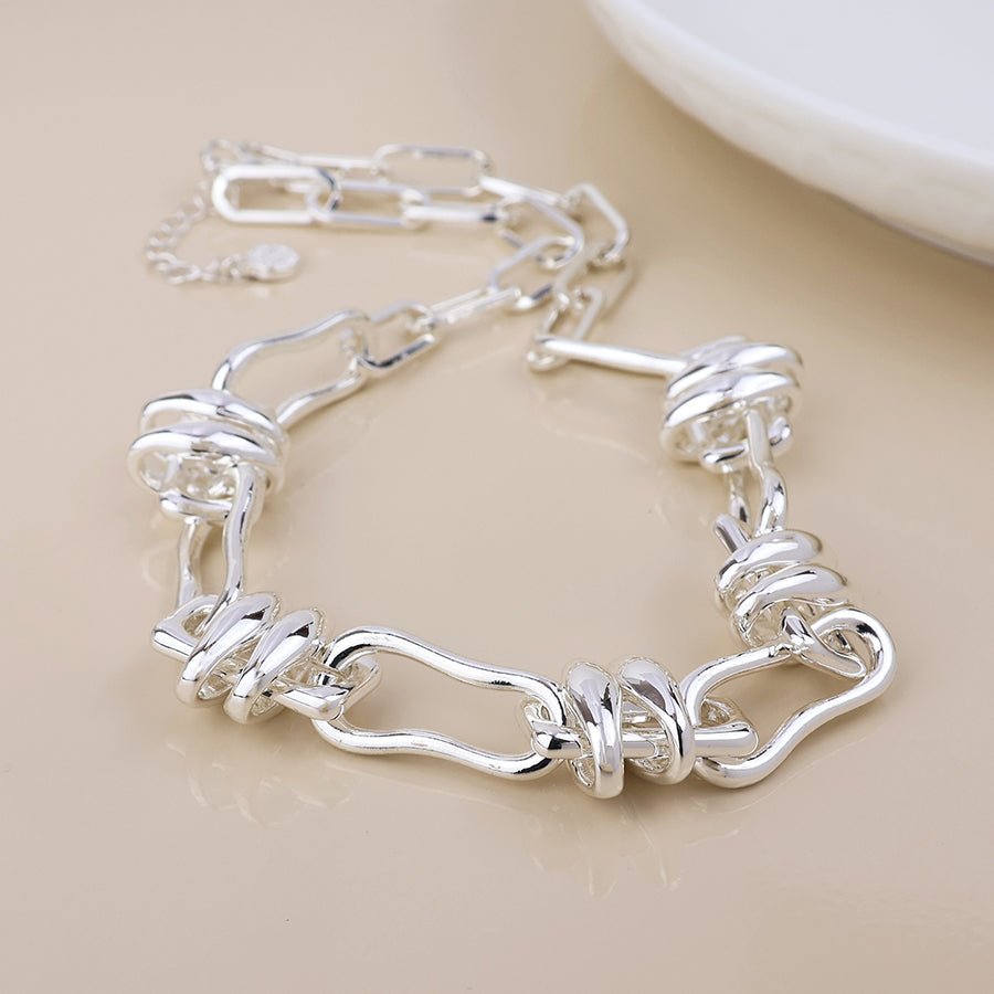 Odyssey Silver Plated Polished Mixed Link Necklace