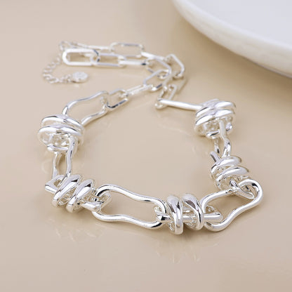 Odyssey Silver Plated Polished Mixed Link Necklace