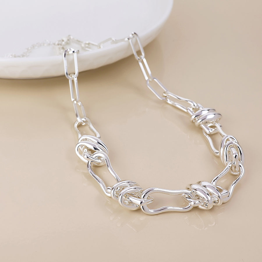 Odyssey Silver Plated Polished Mixed Link Necklace