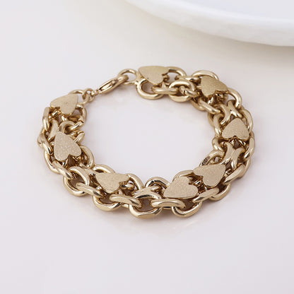 Unity Golden Worn Chunky Chains and Hearts Bracelet