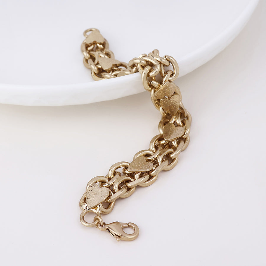 Unity Golden Worn Chunky Chains and Hearts Bracelet