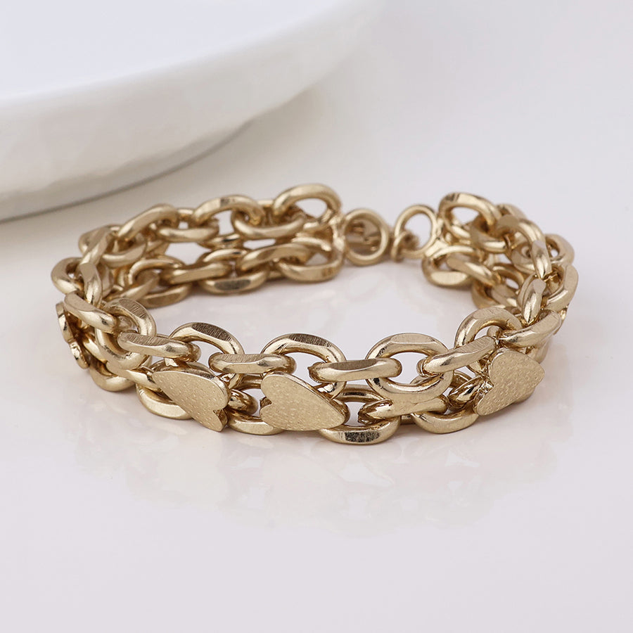 Unity Golden Worn Chunky Chains and Hearts Bracelet