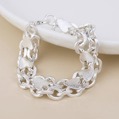 Unity Silver Plated Worn Chunky Chains and Hearts Bracelet