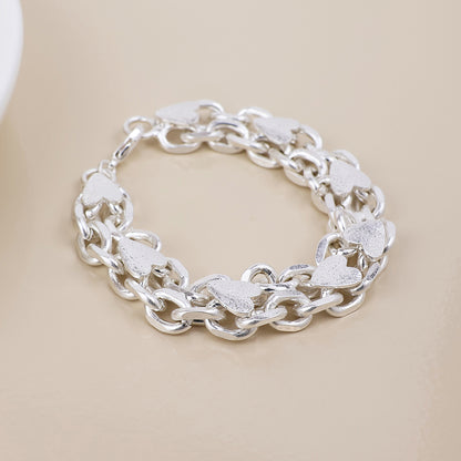 Unity Silver Plated Worn Chunky Chains and Hearts Bracelet