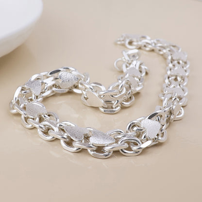 Unity Silver Plated Worn Chunky Chains and Hearts Bracelet