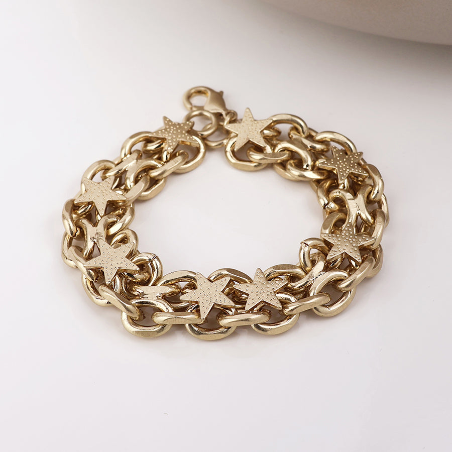 Unity Golden Worn Chunky Chains and Stars Bracelet