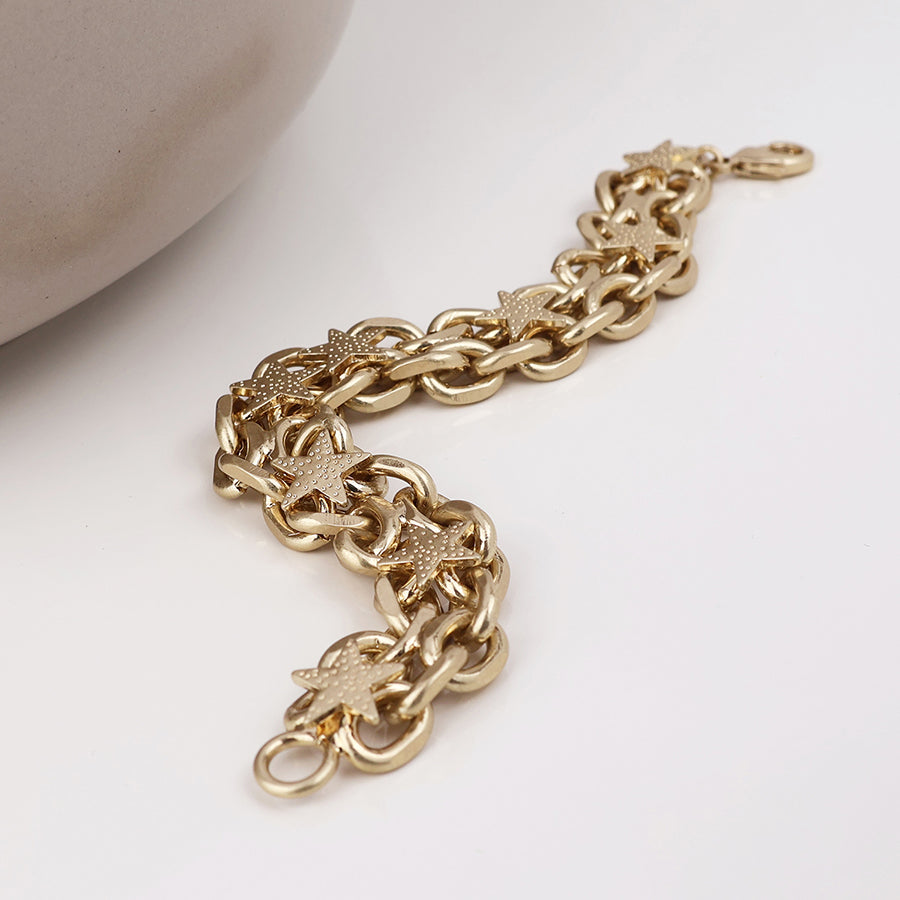 Unity Golden Worn Chunky Chains and Stars Bracelet