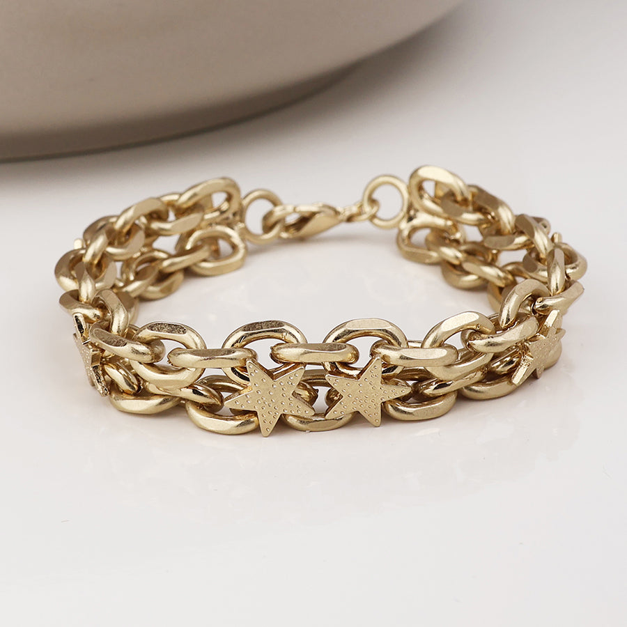 Unity Golden Worn Chunky Chains and Stars Bracelet