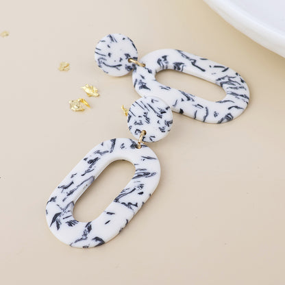 Muse Flecked Polymer Monochrome Disc and Oval Earrings