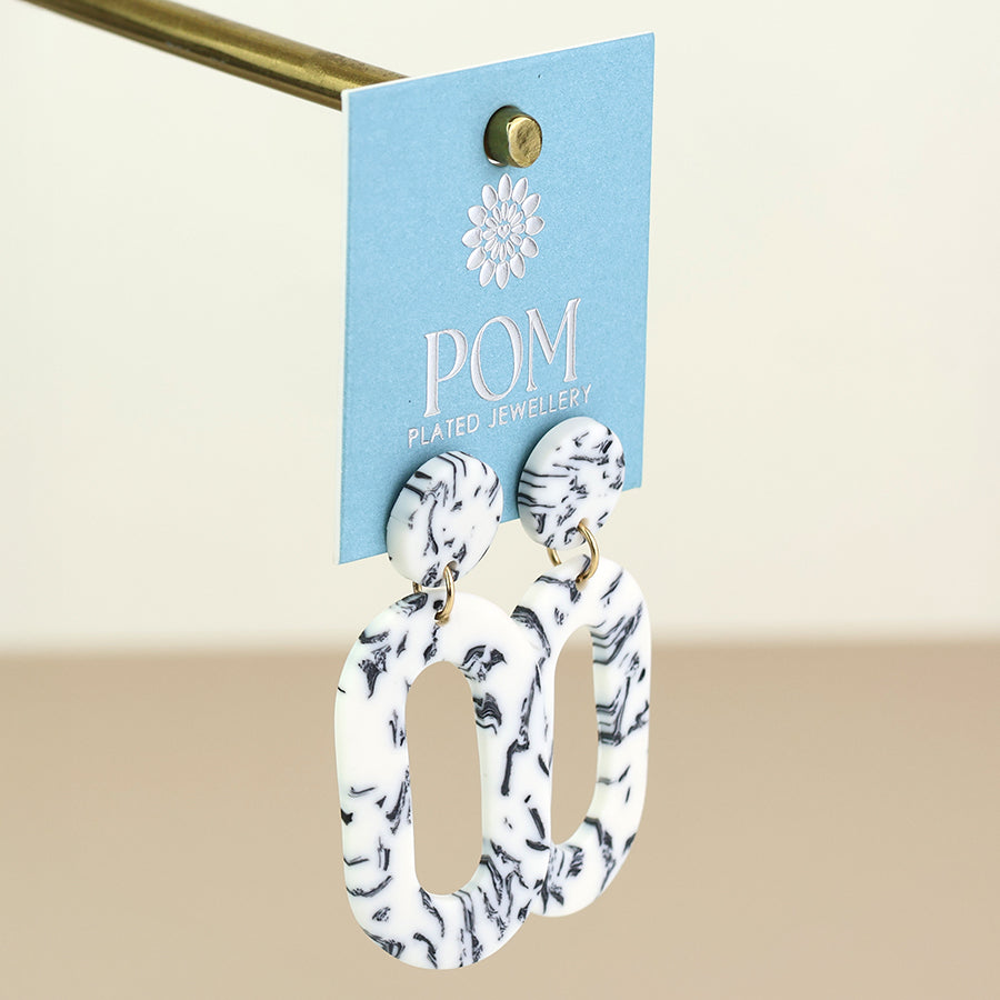 Muse Flecked Polymer Monochrome Disc and Oval Earrings