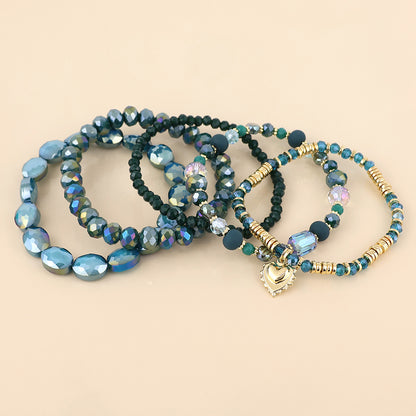 Misty Five Bracelet Teal Mix Beaded Stack with Golden Heart