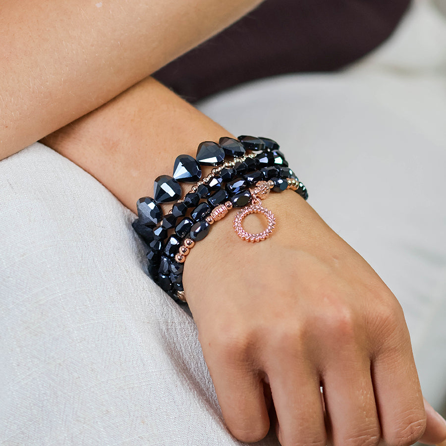 Misty Five Bracelet Midnight and Rose Gold Mix Beaded Stack