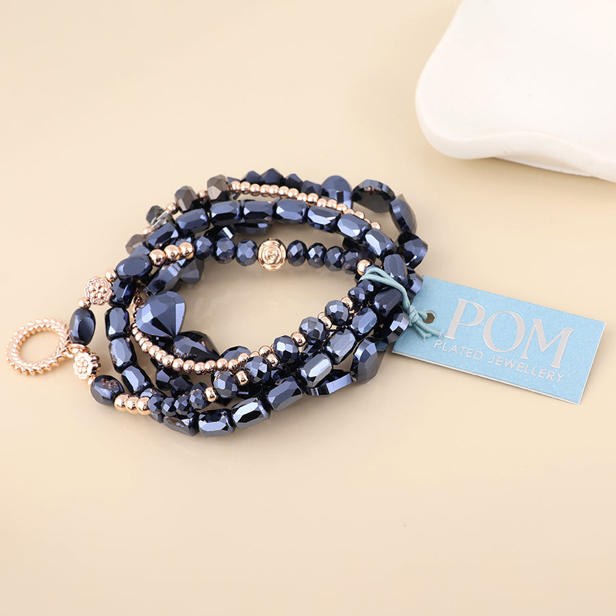 Misty Five Bracelet Midnight and Rose Gold Mix Beaded Stack