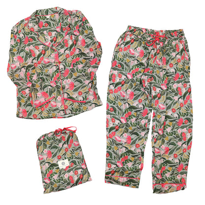 Pink Mix Tropical Print Luxury Pyjama Set ML