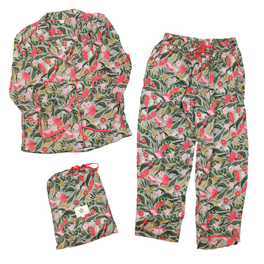 Pink Mix Tropical Print Luxury Pyjama Set ML