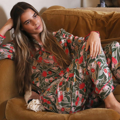 Pink Mix Tropical Print Luxury Pyjama Set ML