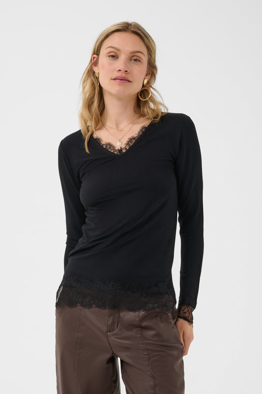 CRAlvaia LS Lace Top Black