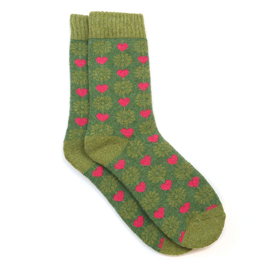 Green and Pink Flower and Heart Socks