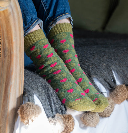 Green and Pink Flower and Heart Socks