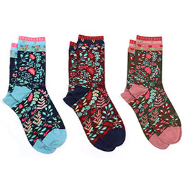Botanical Blue/Burgundy/Khaki Boxed Set Recycled Cotton Blend Socks